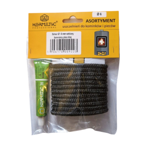 ZESTAW NAPRAWCZY KOMINKA SZNUR SZKLANY BARWIONY 0,6CM + KLEJ DO 1450°C 2,5M